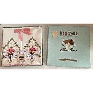 Vintage Heritage Embroidered Pillowcase Set Unused in Original Box 21 x 38"